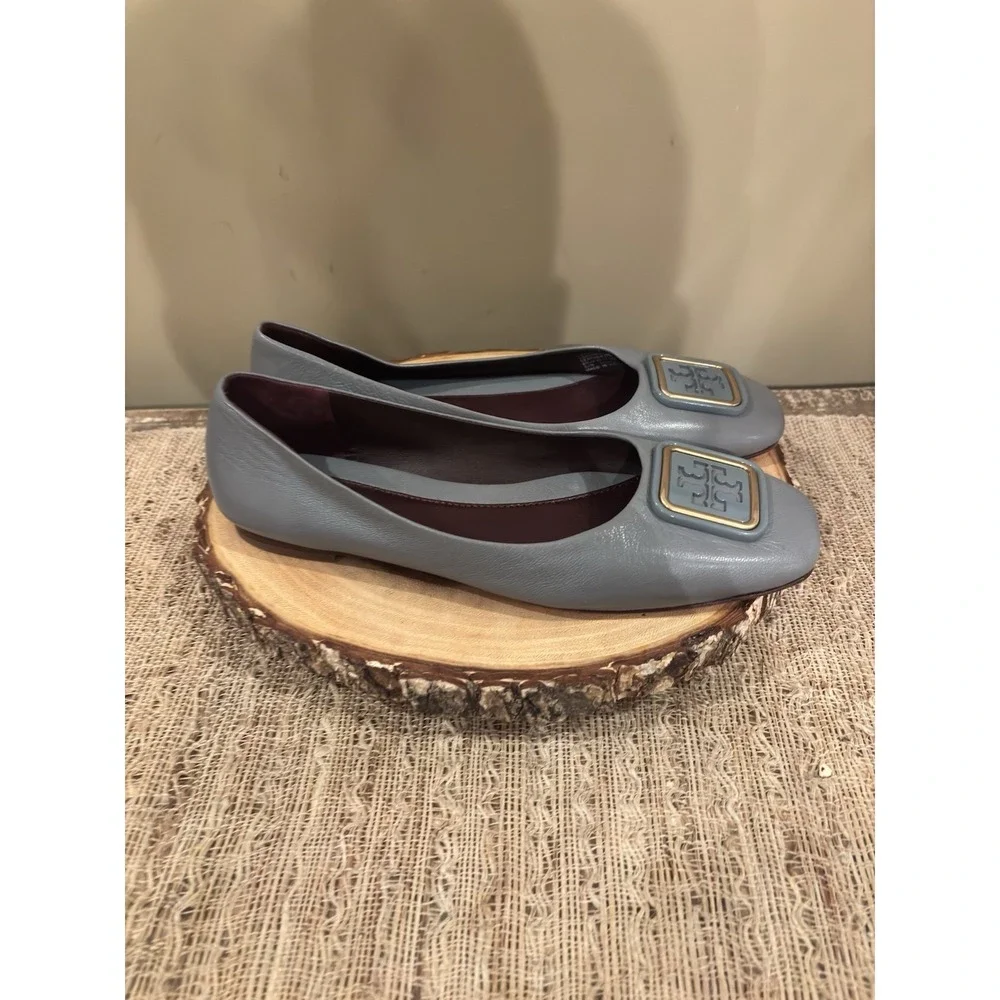 Tory Burch GEORGIA BALLET, Calf Leather, Rainwater / Plum, size 8.5 new w box